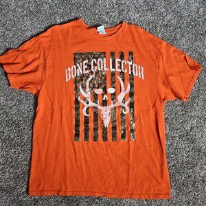 Y2K Bone Collector Orange and Camoflauge Men's XL American Flag/Steer
